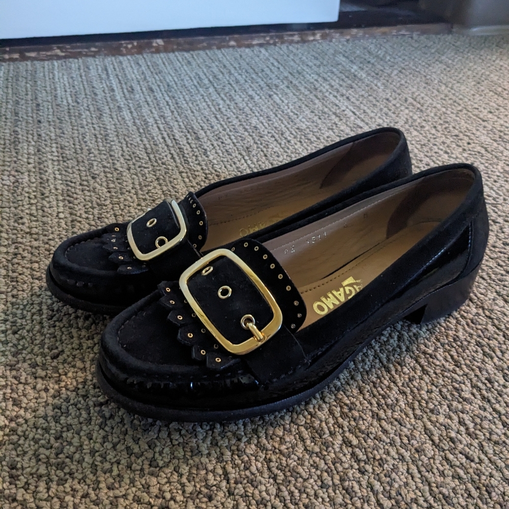 Vintage Ferragamo Black Loafers